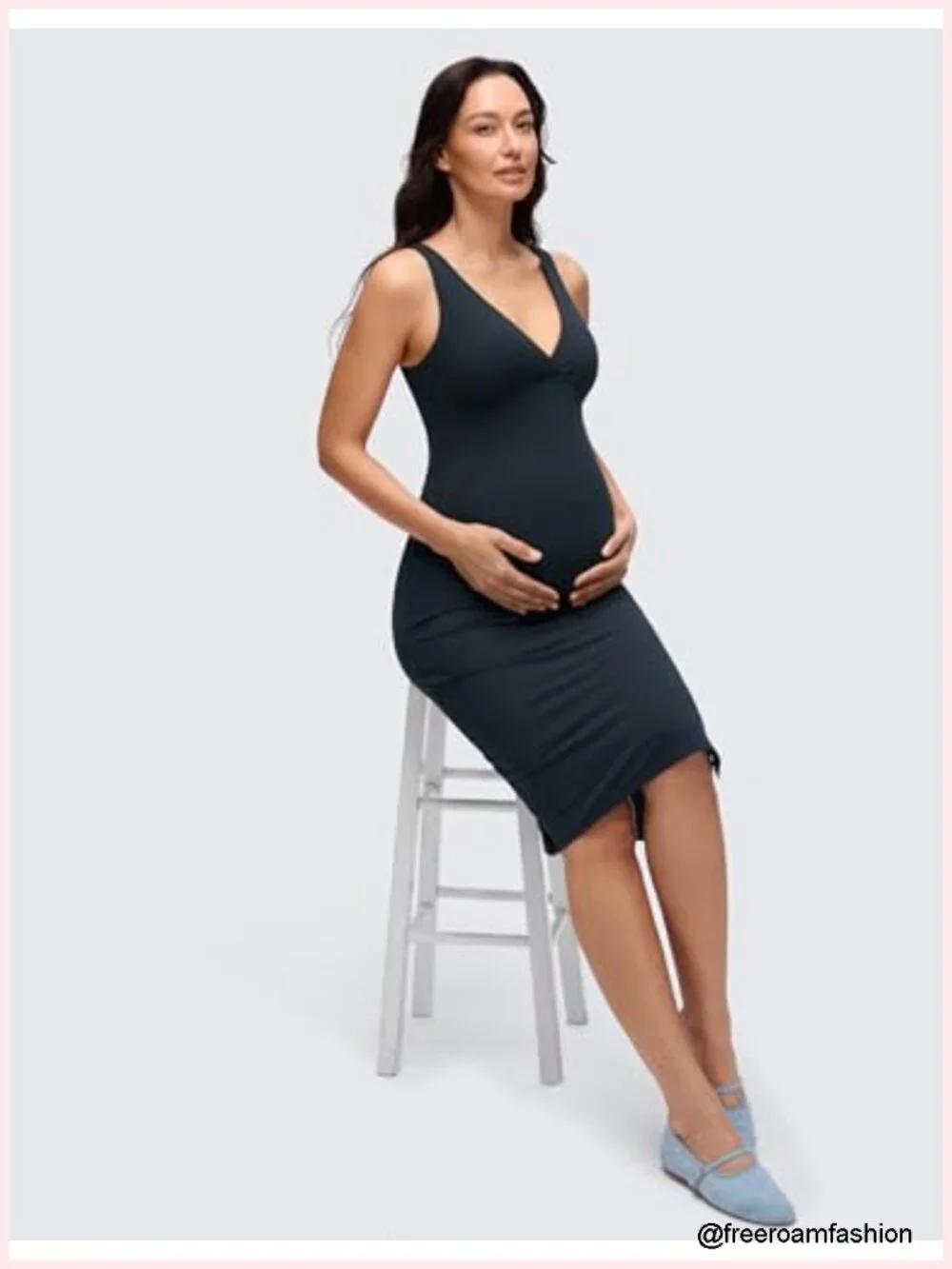 Butterluxe Maternity Nursing Midi Dress Sleeveless Bodycon Built-in Bra